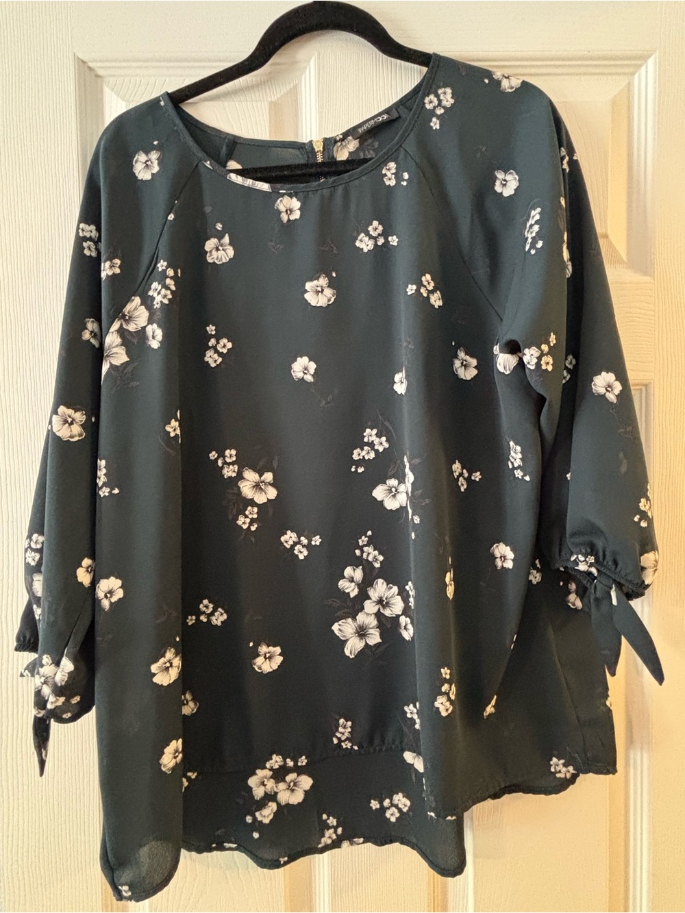 Papermoon Dark Teal Floral Tie-Sleeve Blouse